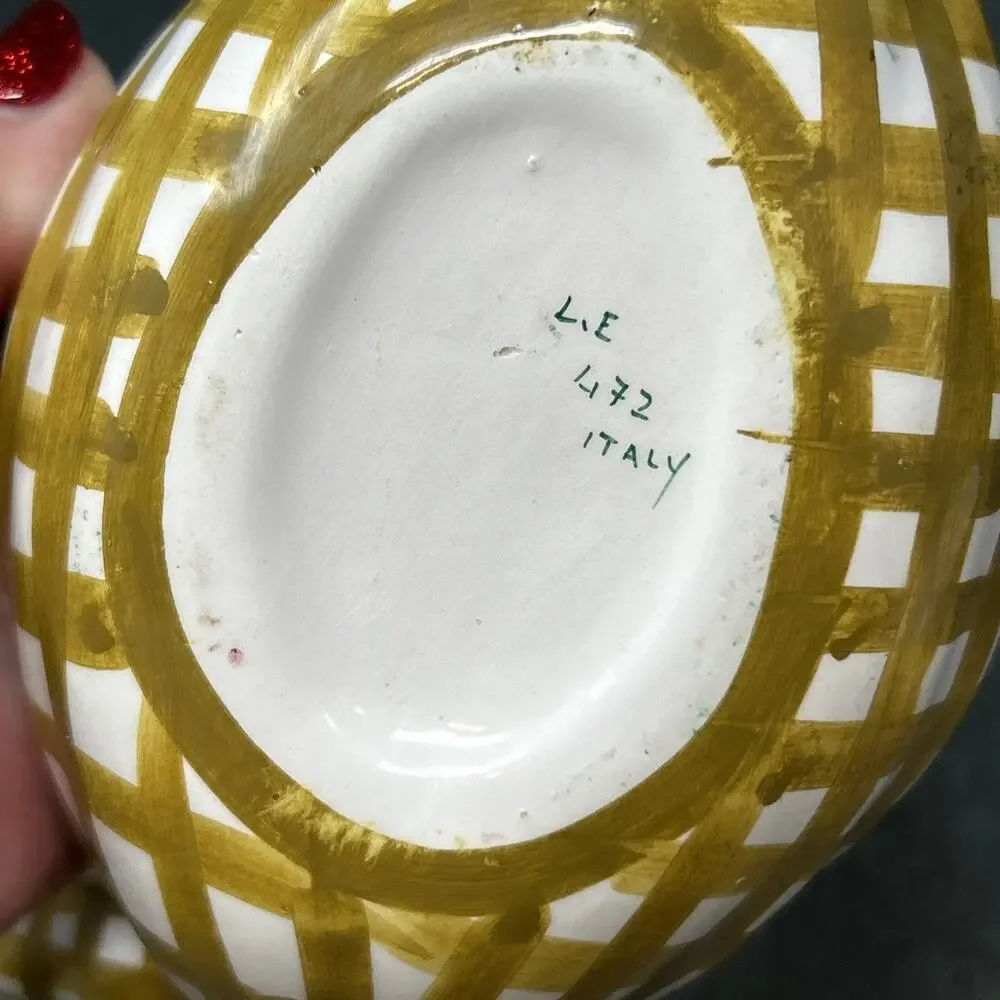 Vintage Italian Majolica Floral Bowl Hand Painted LE 472 Italy Twig Basket READ